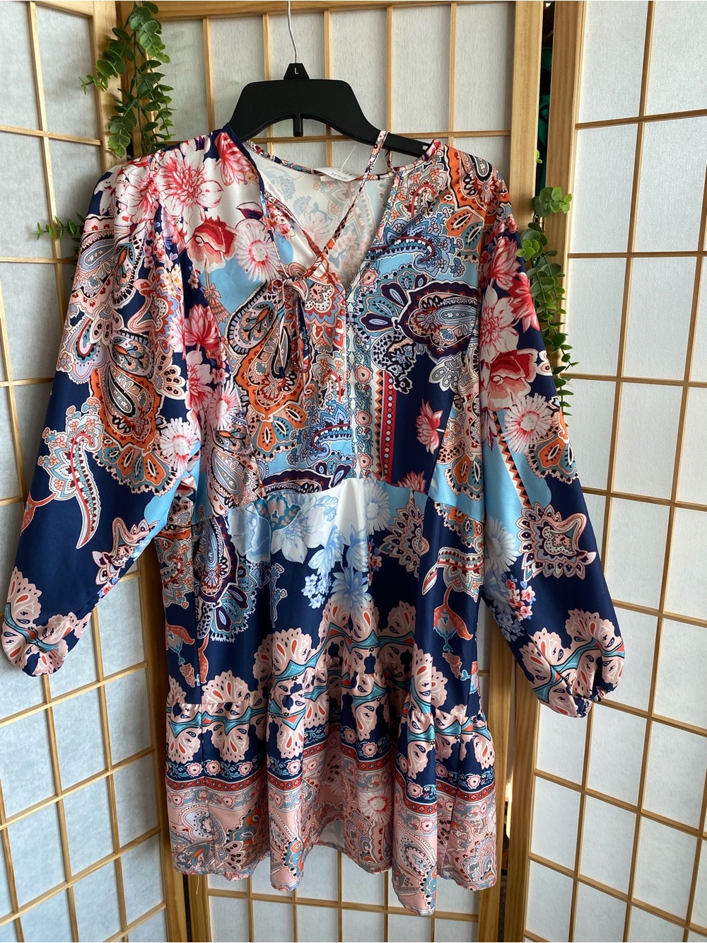 SHEIN Navy Blue Multi Paisley Floral Mini Dress